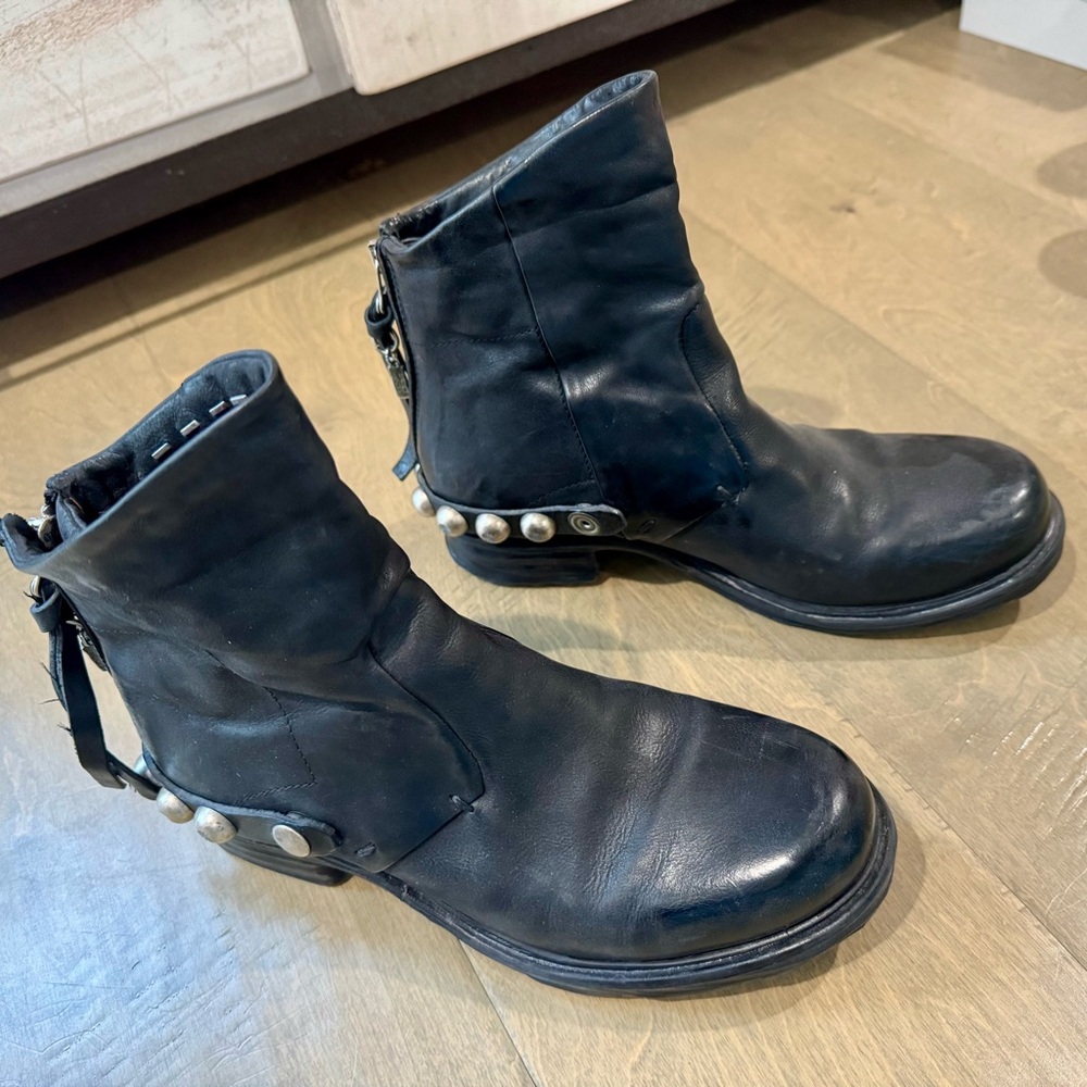 A.S.98 Black Ankle Boots with Silver Accents